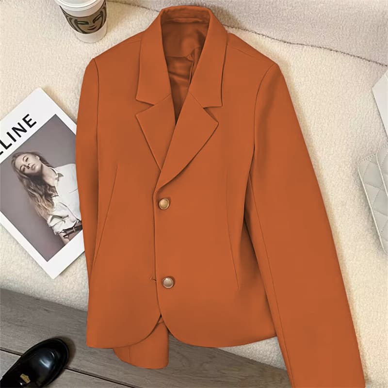2026 Autumn New Orange Short Blazer for Petite Women, Elegant Slimming Casual Commute Top