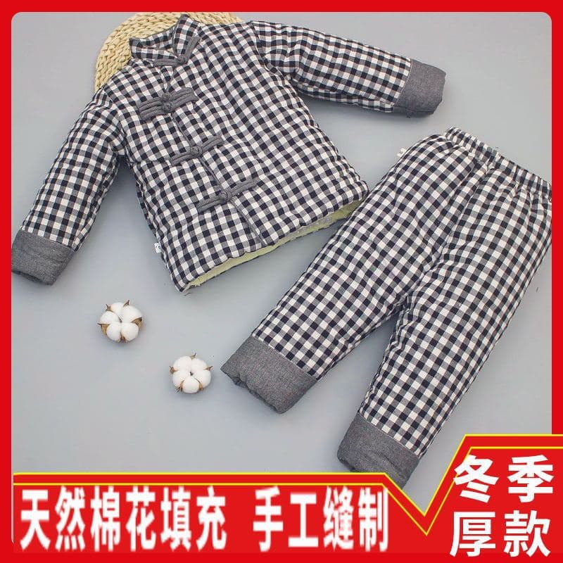 Baby Handmade Cotton Flat Waist Two-Piece Set Boys Girls Cotton Padded Jacket and Pants Thick Winter Outwear for Toddlers