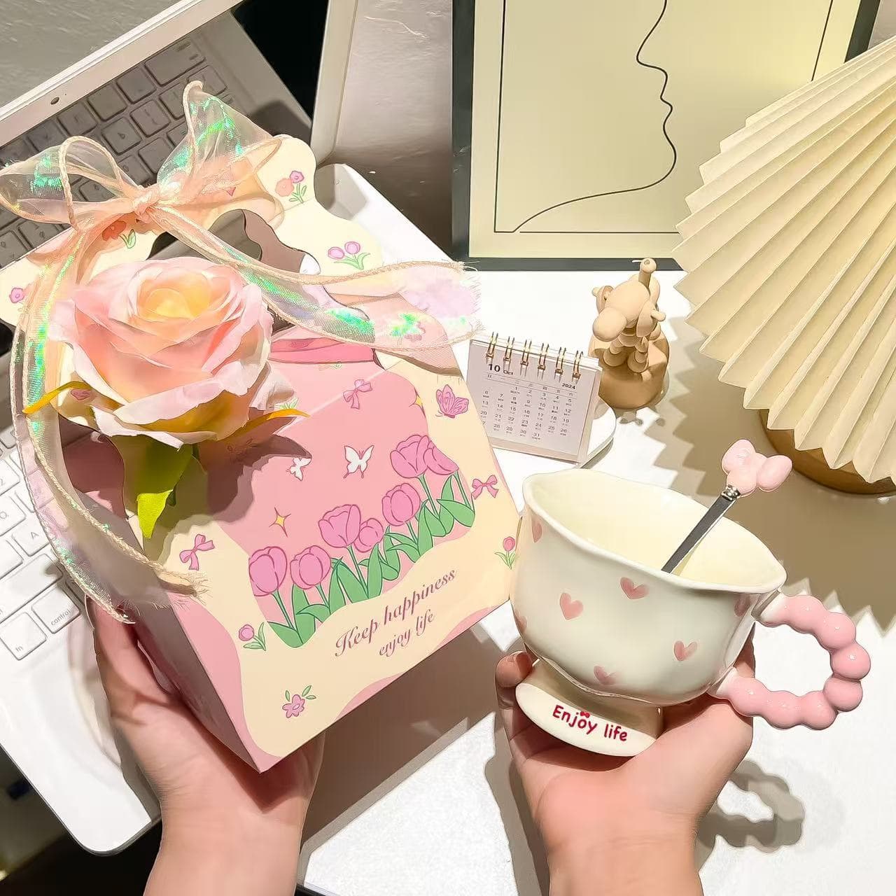 Ceramic Mug High Appearance Birthday Gift for Women Gift Box Cup Love Butterfly Orchid Teacher Souvenir