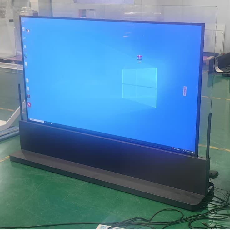 55-inch, 65-inch, and 75-inch transparent double-sided 4K high-definition LED screens for real estate viewing systems and interactive displays.