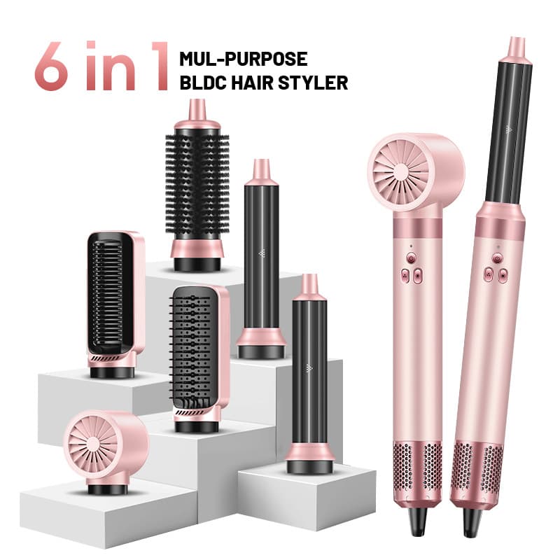 Cross-border 6-in-1 hot air comb multi-functional hair dryer, fully automatic curling iron, universal hair dryer comb