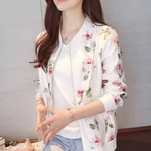 Chiffon Thin Air Conditioning Sun Protection Jacket Women's Korean Style Long Sleeve Zip Baseball Jacket Printed Loose Short Coat