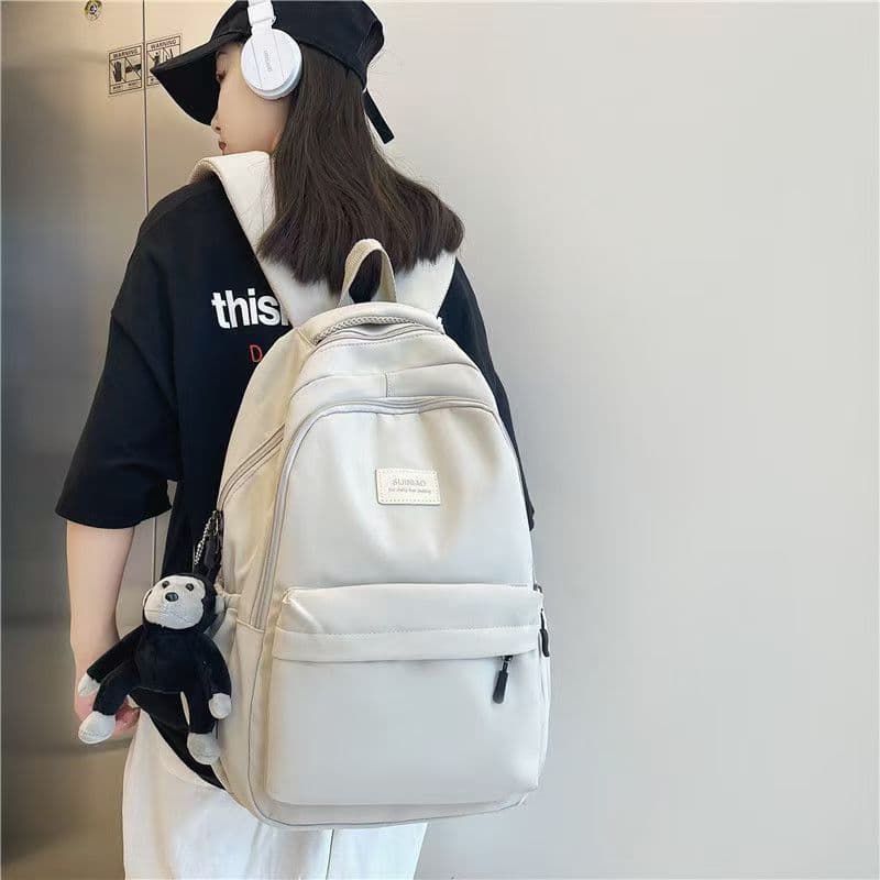 Minimalist Versatile Campus Style Backpack for Women, Solid Color Large Capacity High School Student Bookbag Travel Laptop Backpack