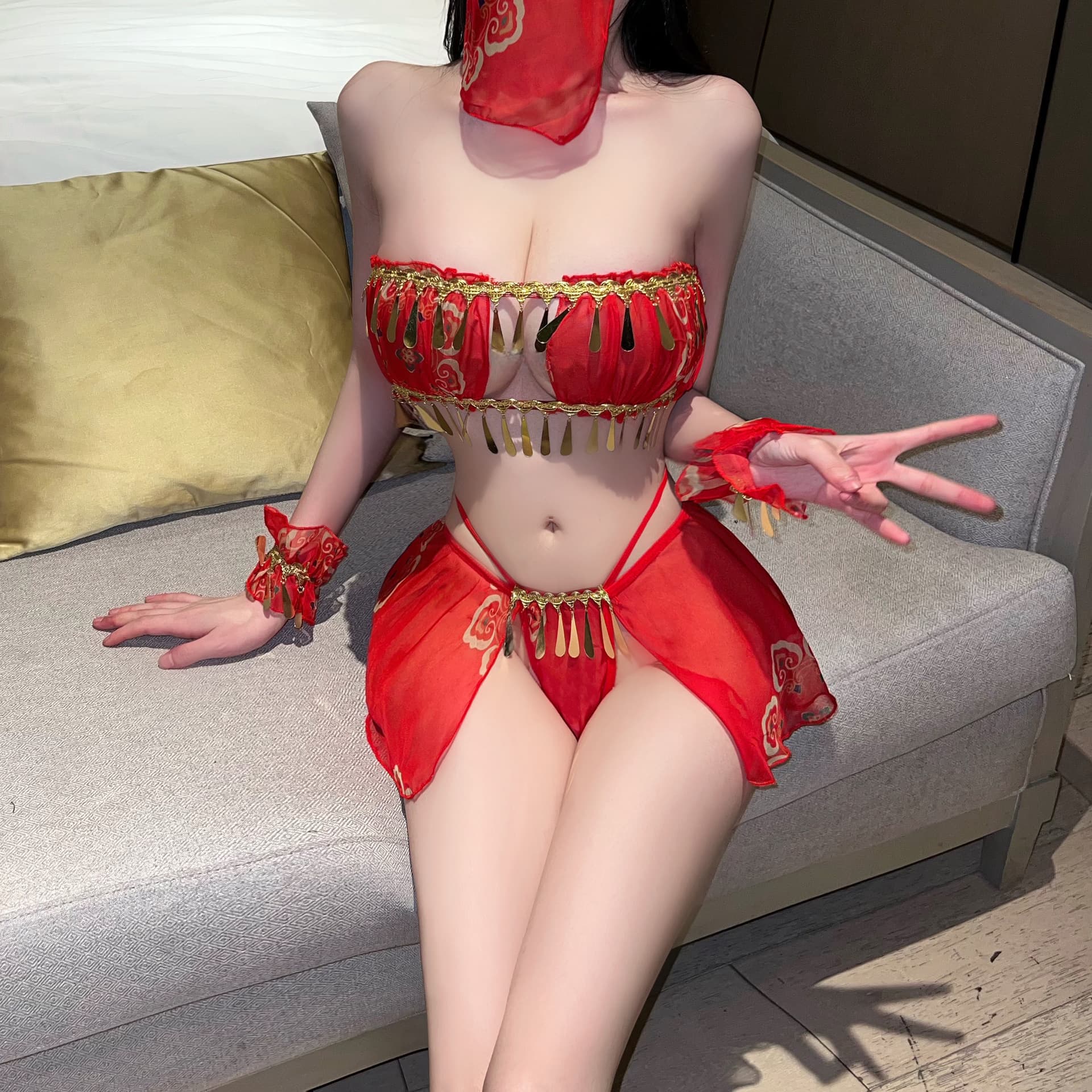 New Year Red Sexy Underwear Alien Dancer National Trend Split Wu Mei Niang Couple Bedding Set Sexy
