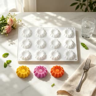 Shenhong 12-Cavity Concave Star Flower Silicone Chocolate Chrysanthemum Mold, Mousse Cake Mold, Ruffled Flower Origami Flower French Dessert