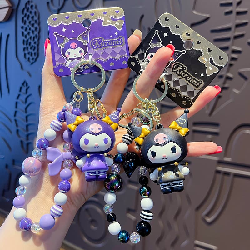 Genuine Sanrio beaded mobile phone chain key chain small pendant couple Kuromi bag doll key chain pendant
