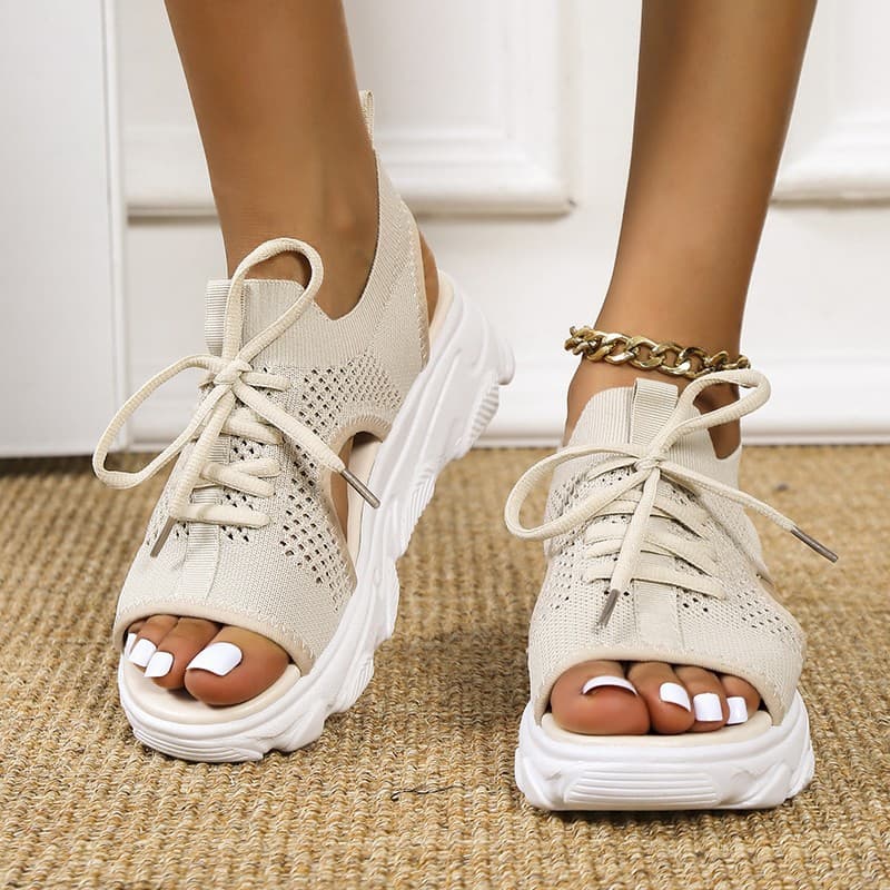 Amazon Large Size Knit Thick Sole Sandals Women New European American Fashion Peep Toe Wedge Mesh Casual Sport Sandals