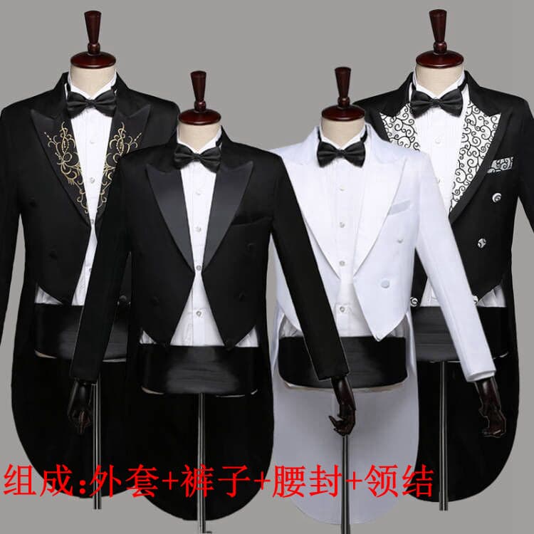 Men's Formal Wear Black Tailcoat Christmas Magic Performance Costume Jazz Attire Dance Competition