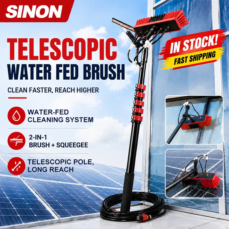 Cross-border Solar Panel Glass Cleaning Brush with Soft Bristles and Squeegee, Extendable Telescopic Pole, Water-fed Brush Tool for Solar Panels