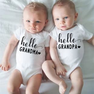 Hello Grandma Grandpa Letter Print Pure Cotton Baby Crawling Suit Summer Baby Bodysuit