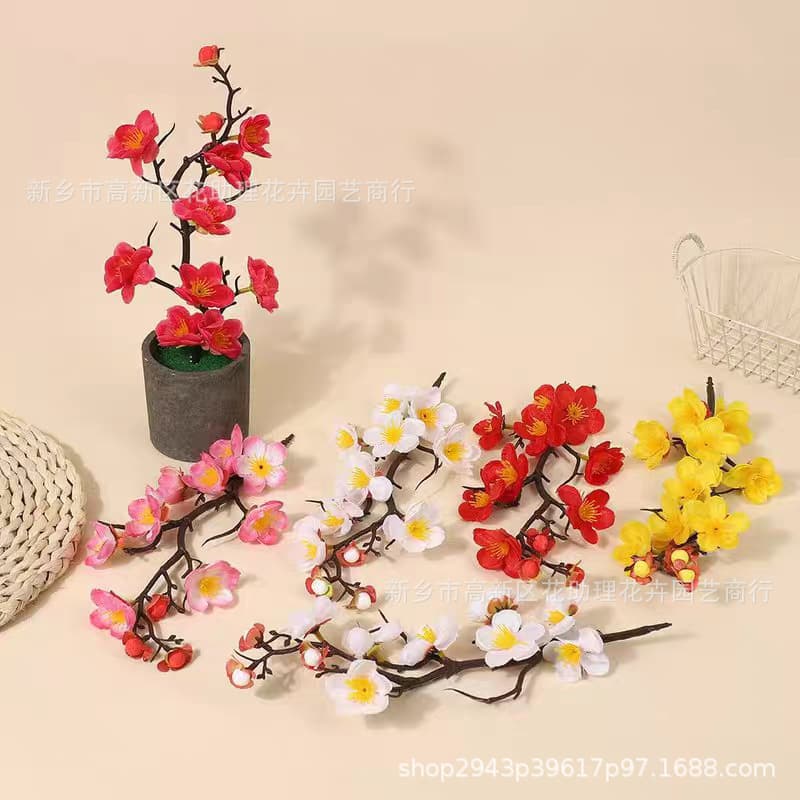 Artificial Plum Blossom Branch Chinese-Style Wax Plum Flower Longevity God Fortune Theme Cake Decoration Dried Flower Home Decoration