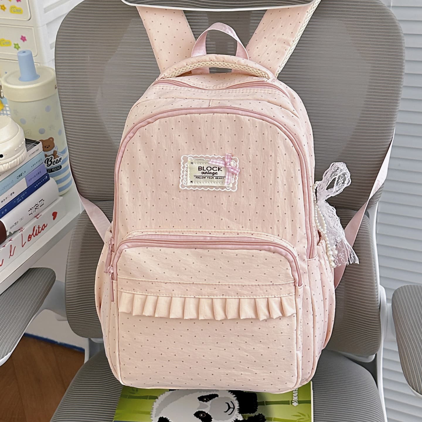 Korean version of ins college trendy high-looking middle school student backpack sweet lace soft girl style travel backpack