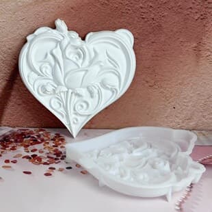 S2079 Heart Rose Semi-3D Wall Hanging Decorative Cement Plaster Mold DIY Silicone Mold