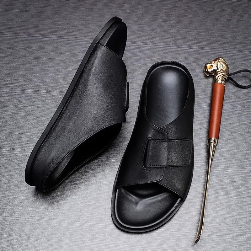 Men's Cowhide Breathable Flat Casual Sandals and Slippers, Summer Fashionable All-Match One-Hole Outdoor Youth Men's Shoes