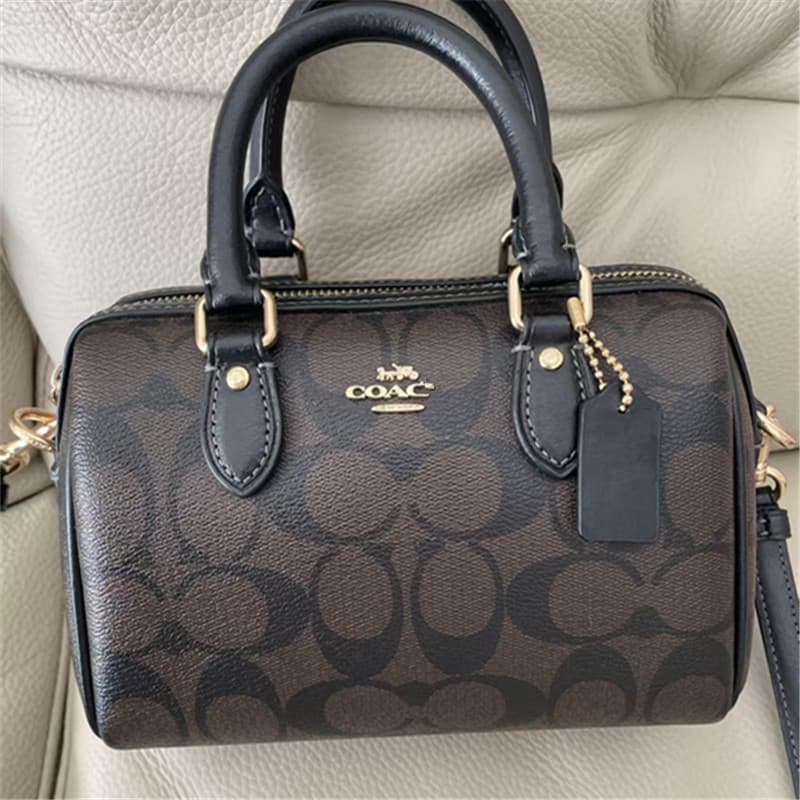 Coach New Rowan Mini Signature Boston Pillow Bag, Fashionable and Versatile Handbag, Shoulder and Crossbody Bag for Women