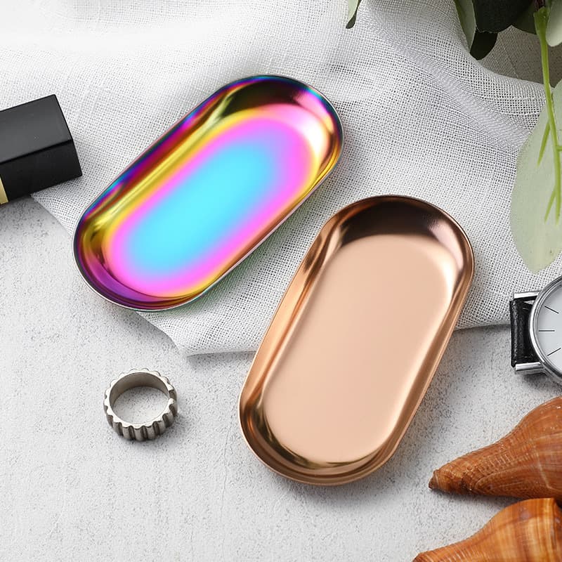 Oval Ins-Style Ring Storage Tray Small Black Premium Metal Stainless Steel Jewelry Trinket Display Tray