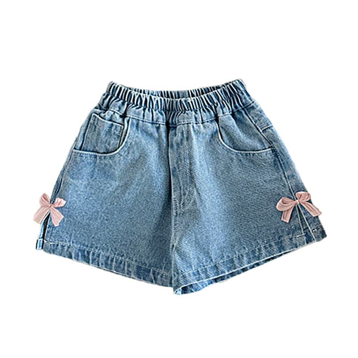 New Summer Style Kids Girls Korean Cute Country Denim Bow Shorts Fashionable Shorts for Outdoor Wear