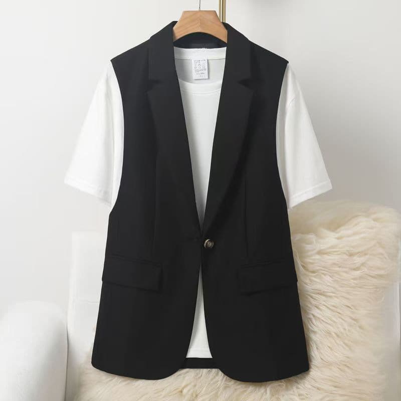 Fashionable, minimalist, and stylish 2024 Korean-style versatile black vest for women, perfect for autumn outerwear