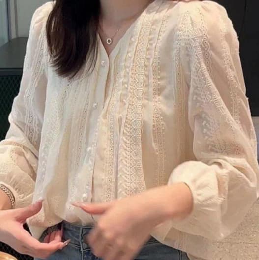 Designer Lace Long Sleeve Blouse Autumn 2026 New Embroidered Top Undershirt French Style Top for Women