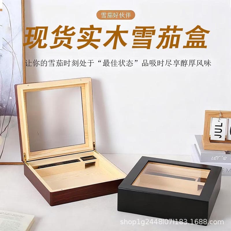 In stock: wooden flip-top transparent cigar box, large capacity cigar humidor, cigarette case.