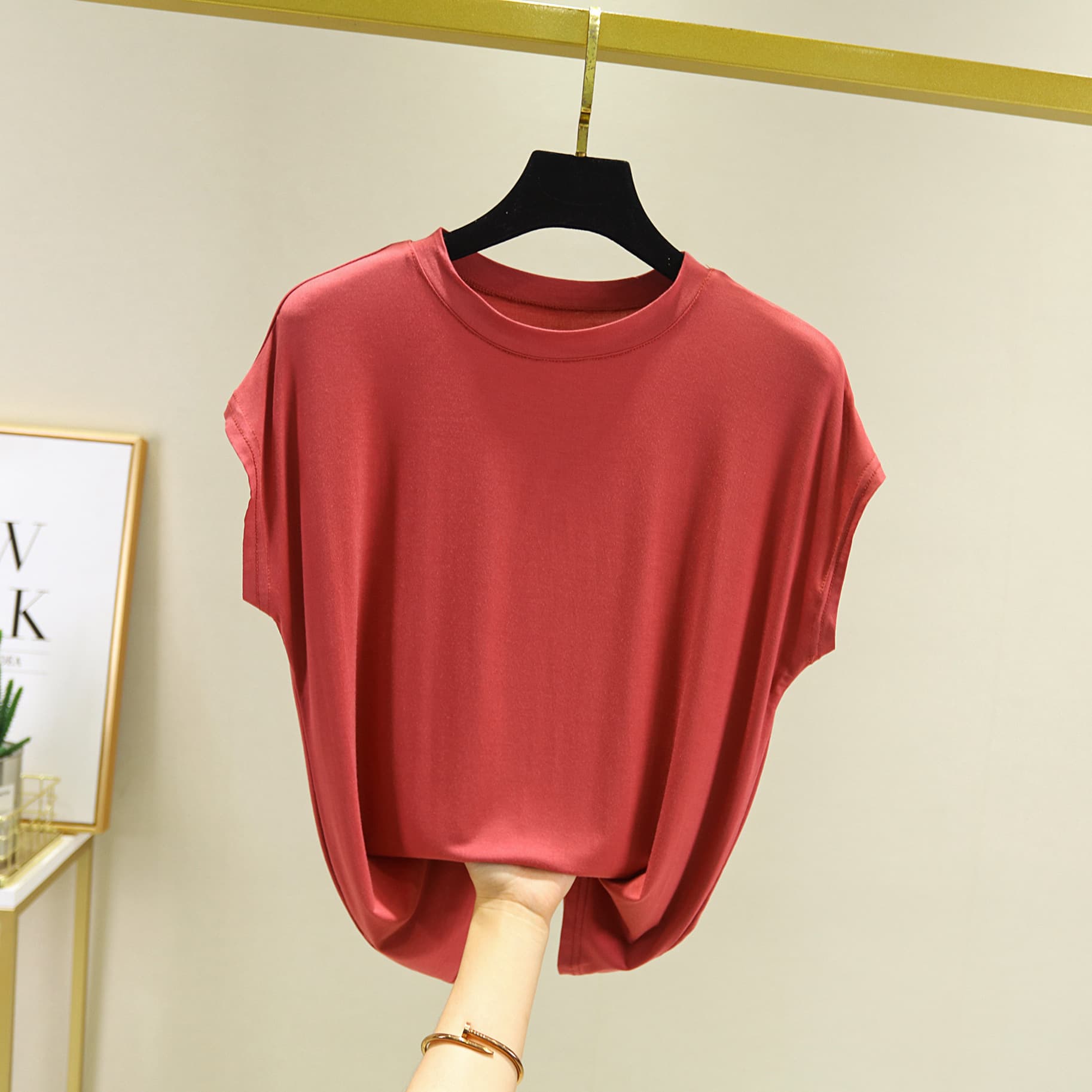Women's Modal Round Neck Sleeveless T-Shirt - Summer Thin, Plus Size Loose Undershirt, Solid Color Inner and Outer Wear Top
