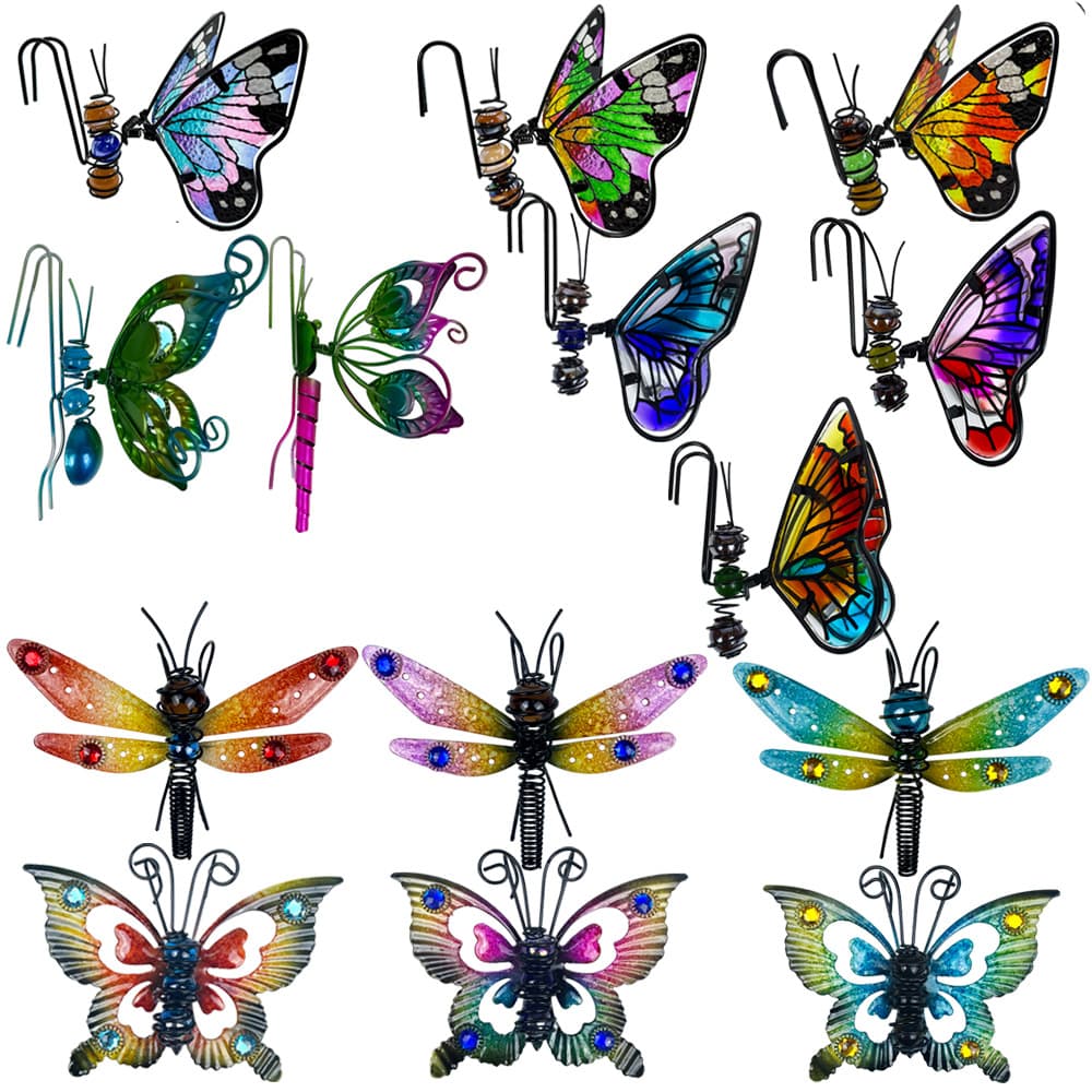 New Flower Pot Decoration Hanging Ornament Butterfly Dragonfly Metal Glass Painted Potted Plant Decor