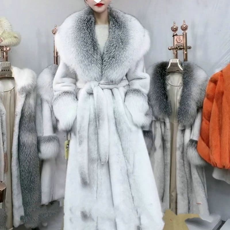 2025 Winter Imported Mink Coat New Fur Cross Mink Collar Jacket Fox Fur Collar Faux Fur