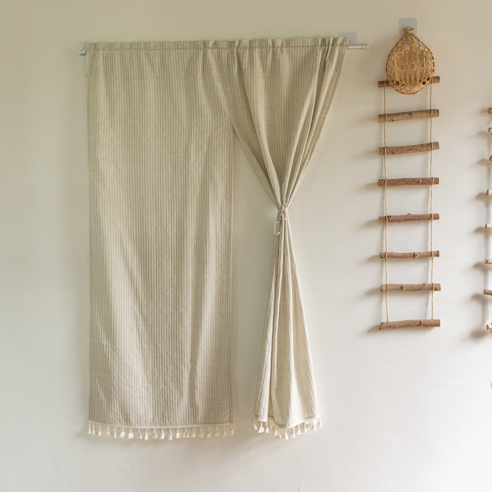 Cross-border door curtain with tassel fabric, no-drill Japanese-style hanging curtain, kitchen half-curtain, light-blocking short curtain, factory direct supply