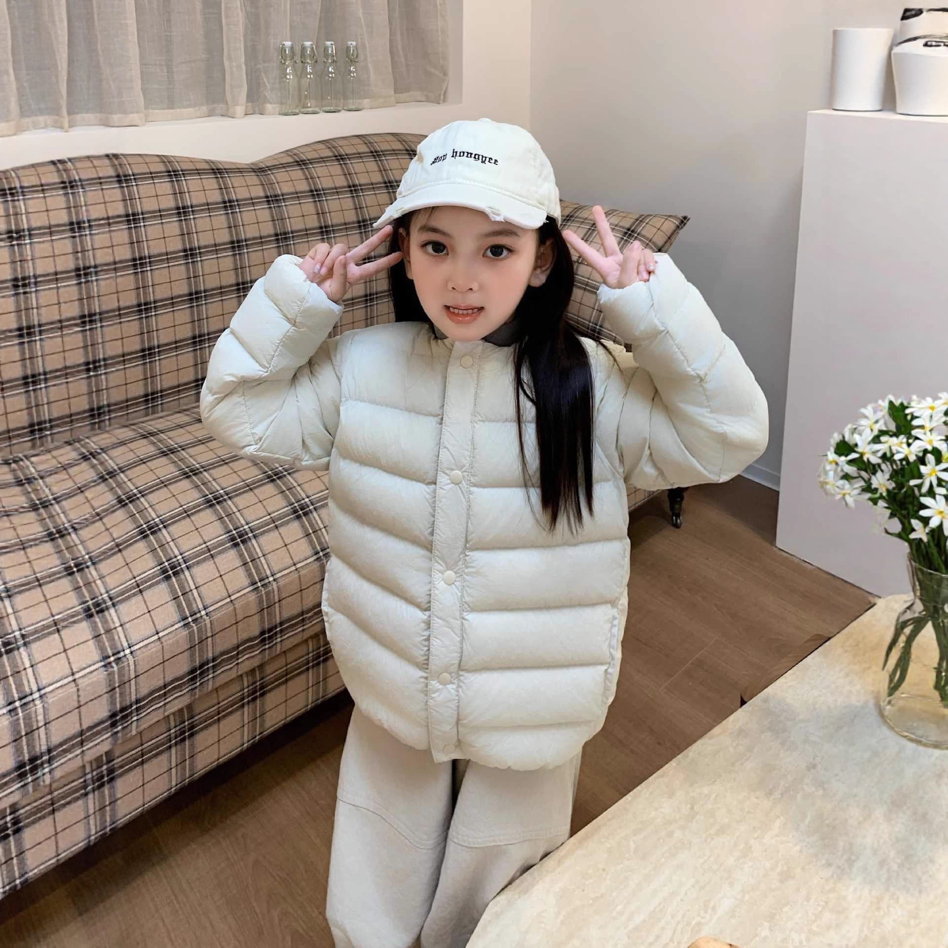 Ribbed Down Jacket for Girls, Children's Lightweight Thickened Round Neck Inner Layer, Boys' Collarless Inner Wear, Matching Family Coat