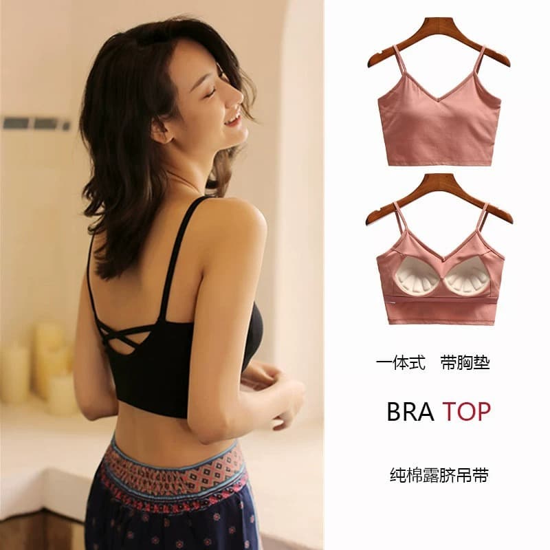 Crop Top Bra with Small Cups, U-Shape Push-Up Bandeau, Built-in Camisole Lingerie for Women, Sexy Style