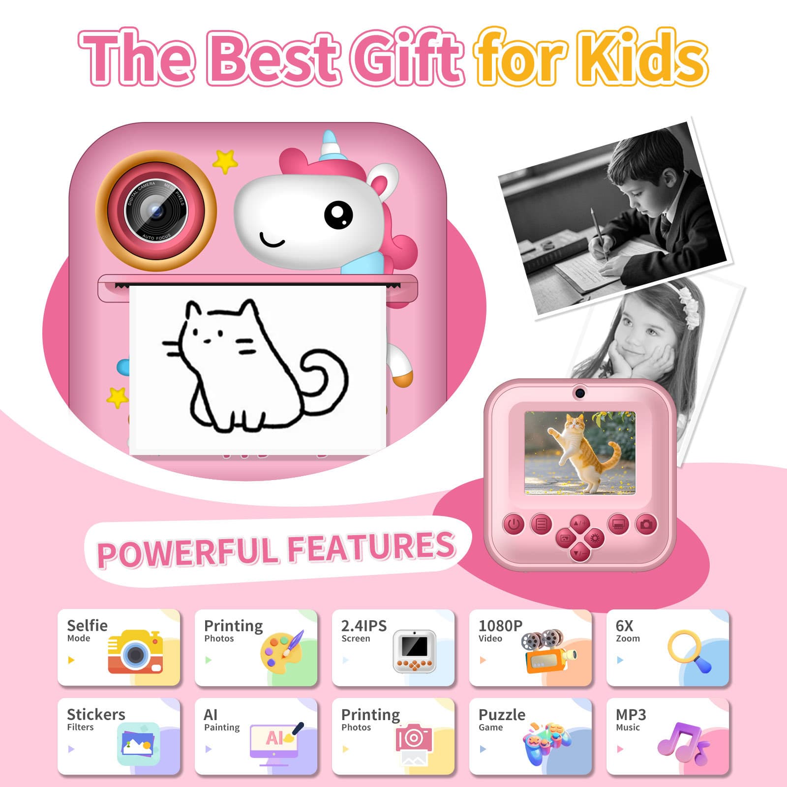 New S2 children's polaroid printing camera takes one shot, mini dual camera digital student toy