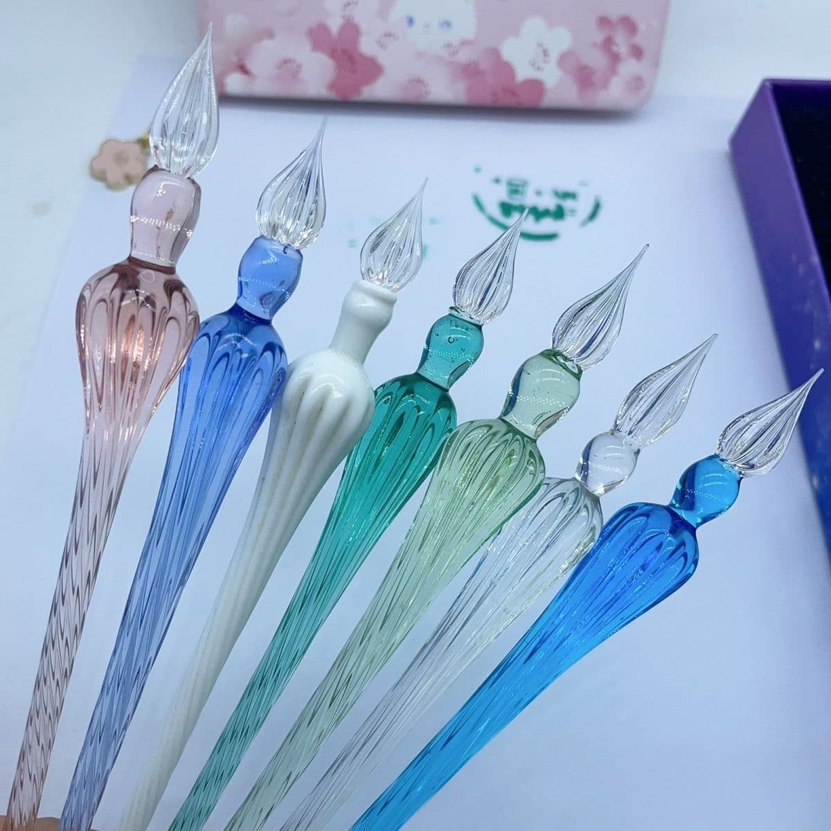 Colored Crystal Glass Pen (Available in Glass Blue and Opal White), Handmade Dip Pen, Popular Crystal Pen