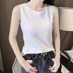 Women's New Summer European Style Camisole Tank Top Inner Wear Outer Wear Versatile Basic White Sleeveless Top