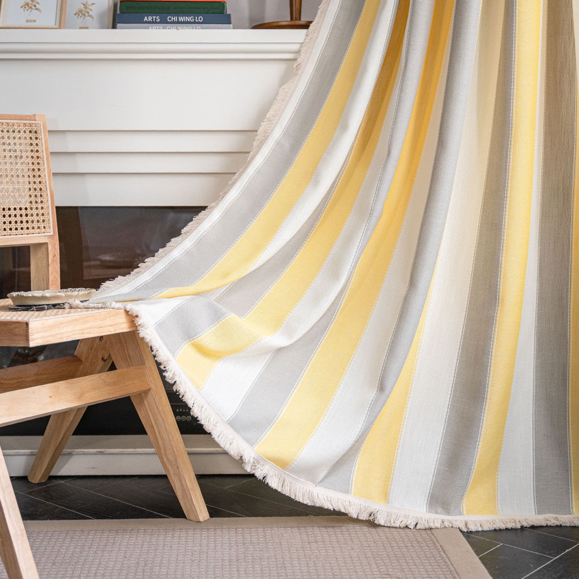 YMQY Color Woven Kitchen Living Room Curtain Finished Product White Must Half Light Blocking Country Style Stripe Pattern