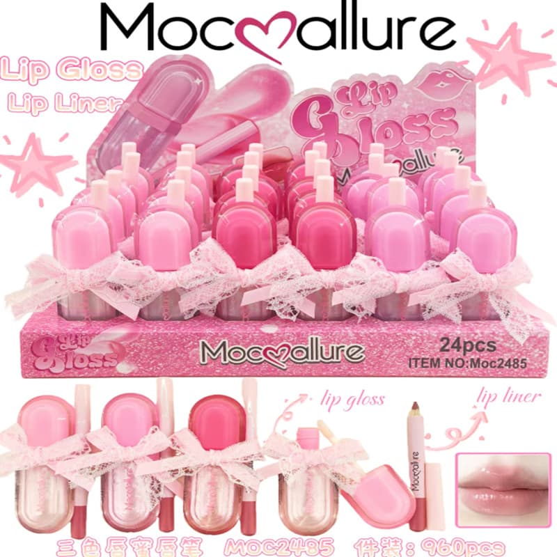 Mocoallure New Export Exclusive Three-Color Lip Gloss & Lip Liner Set with Lipstick, Water Lip Liner, and Lip Glaze