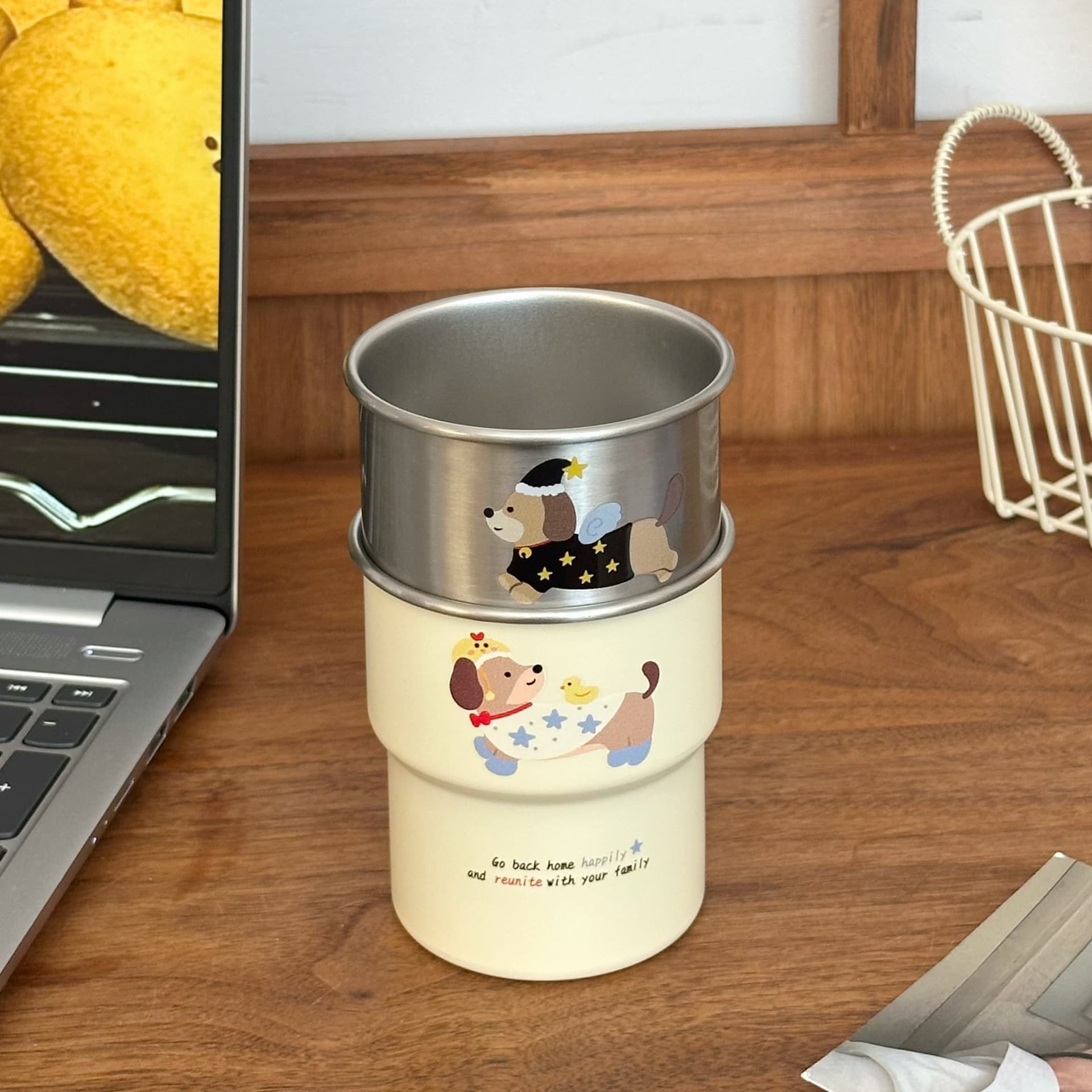 Custom Lovable Dachshund Dog Mouthwash Cup, High Aesthetic Cartoon Couple Home Toothbrush Cup, Stainless Steel Tooth Cup and Set
