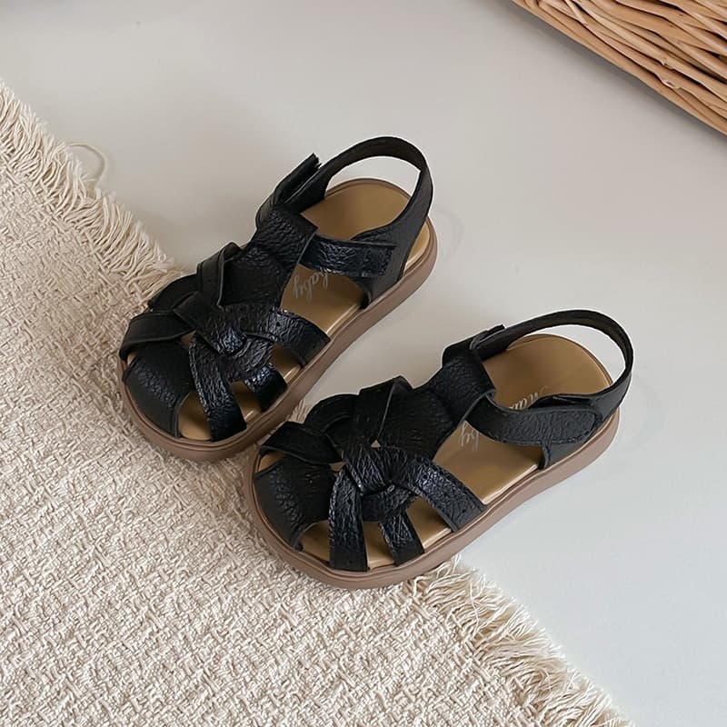 Girls' Closed-Toe Braided Roman Sandals 2026 Summer New Style Hollow Breathable Soft Sole Versatile Beach Shoes