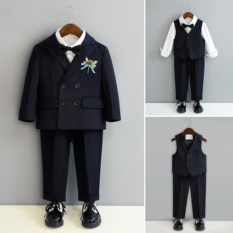 Children's Formal Wear Spring New British Striped Suit Set Baby First Birthday Performance Outfit Boys' Flower Boy Attire