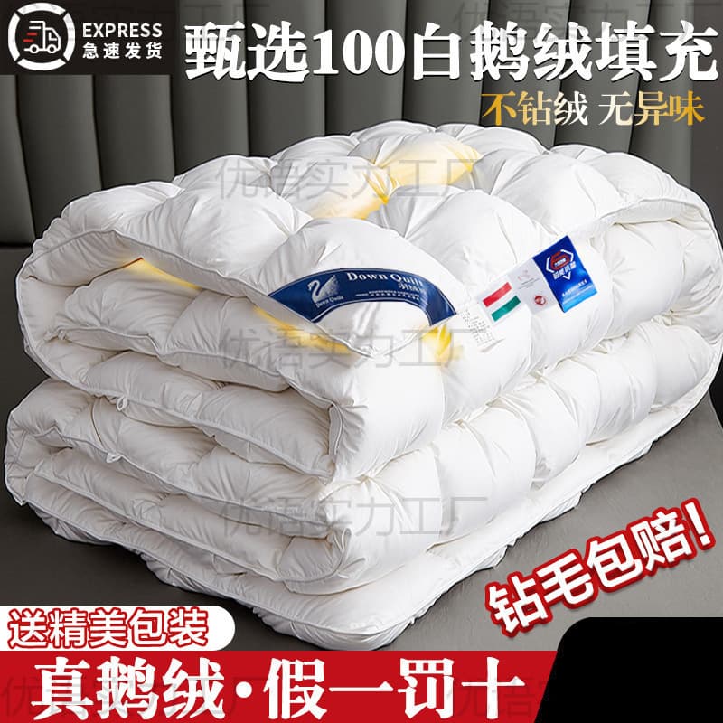 Thick, warm down comforter with 95% white goose down filling, perfect for winter, single-person use, duck down comforter, cotton comforter, suitable for winter and spring/autumn.