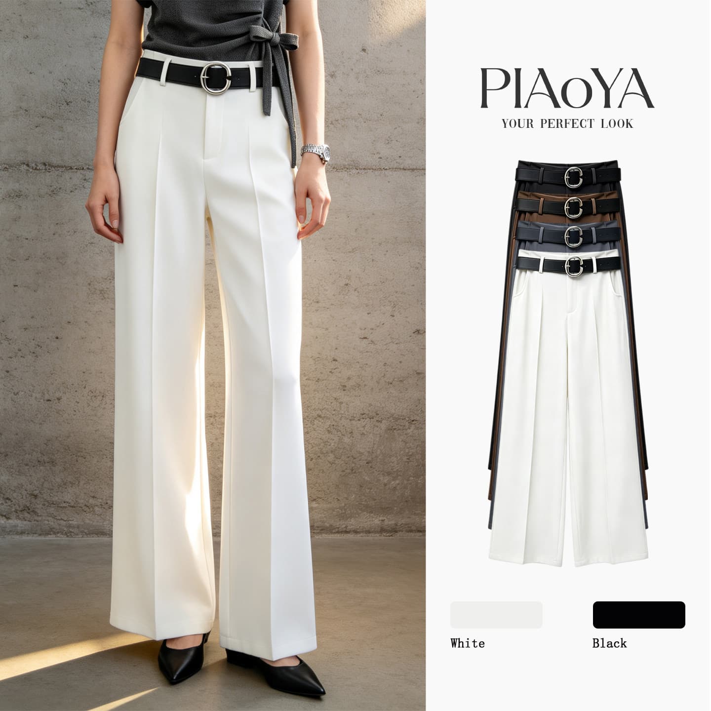 Summer Lightweight Wide-Leg Pants for Women, New High-Waist Draped Casual Trousers, Petite Commute Slim Straight Suit Pants