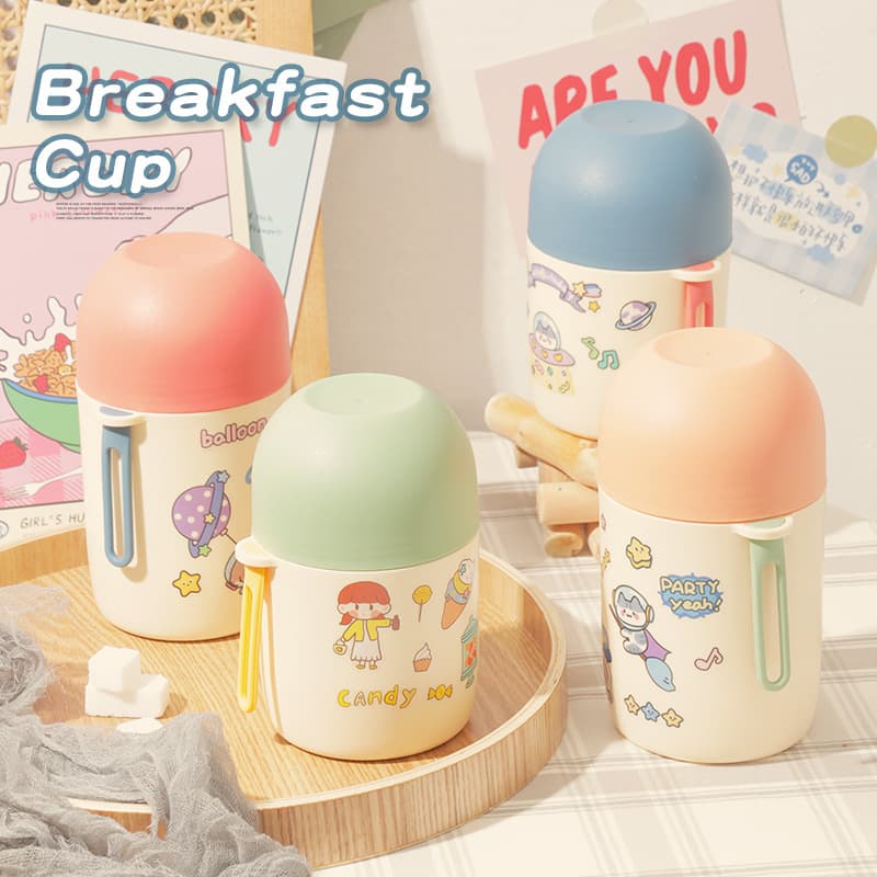Cross-border 304 Stainless Steel Japanese-style Milk Cup INS Style High-appearance Portable Breakfast Cup with Bowl Lid Handheld Kids Cup