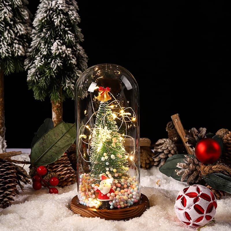 Christmas Gift Glass Dome Night Light Christmas Tree Ornament Resin Santa Claus Craft Gift Figurine