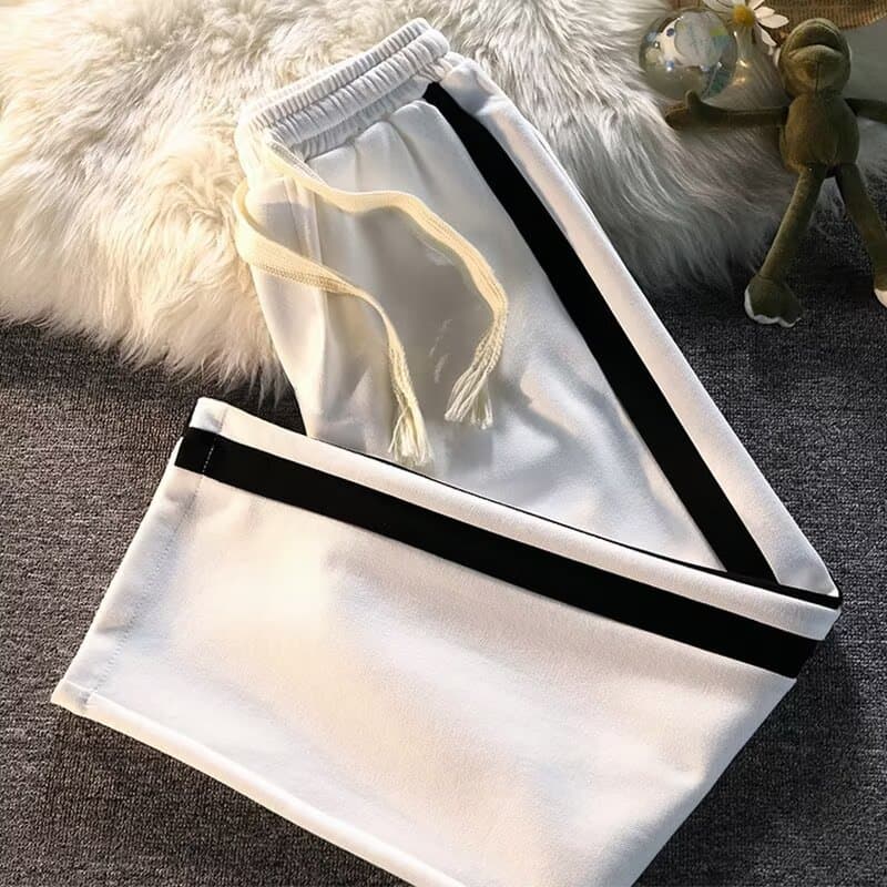 Men's Color-Block Striped Casual Pants Korean Style Trendy Straight-Leg Trousers Loose Wide-Leg Long Pants for Teens