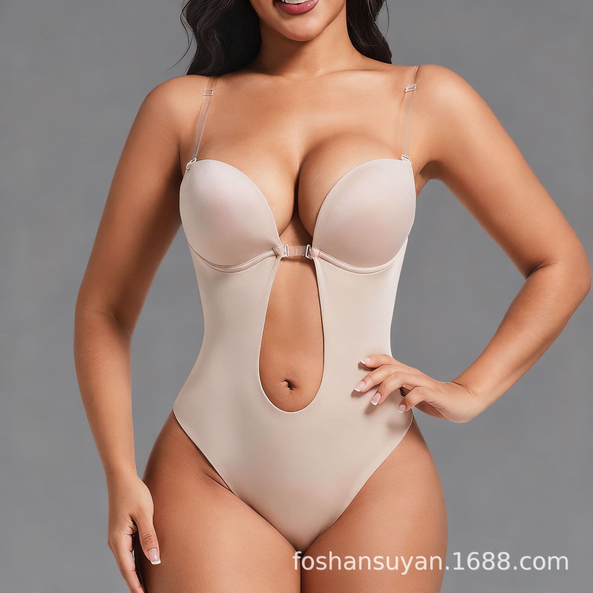 Shapewear European and American Transparent Strap Bra Pad Bodysuit Shapewear Tummy Control Backless Body Shaper