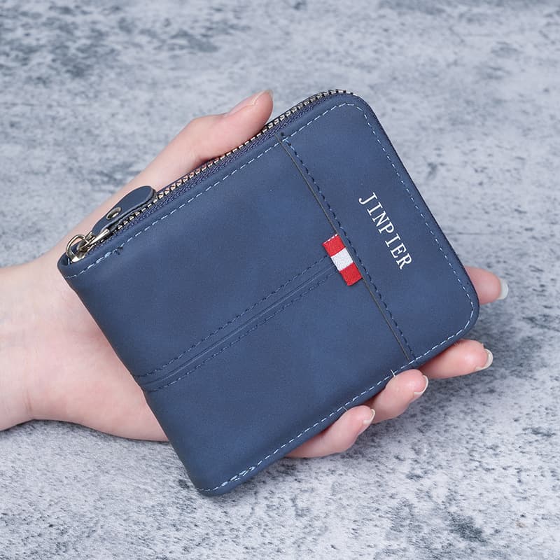 2026 new cross-border men's wallet short horizontal zipper three-fold coin purse retro casual buckle square bag