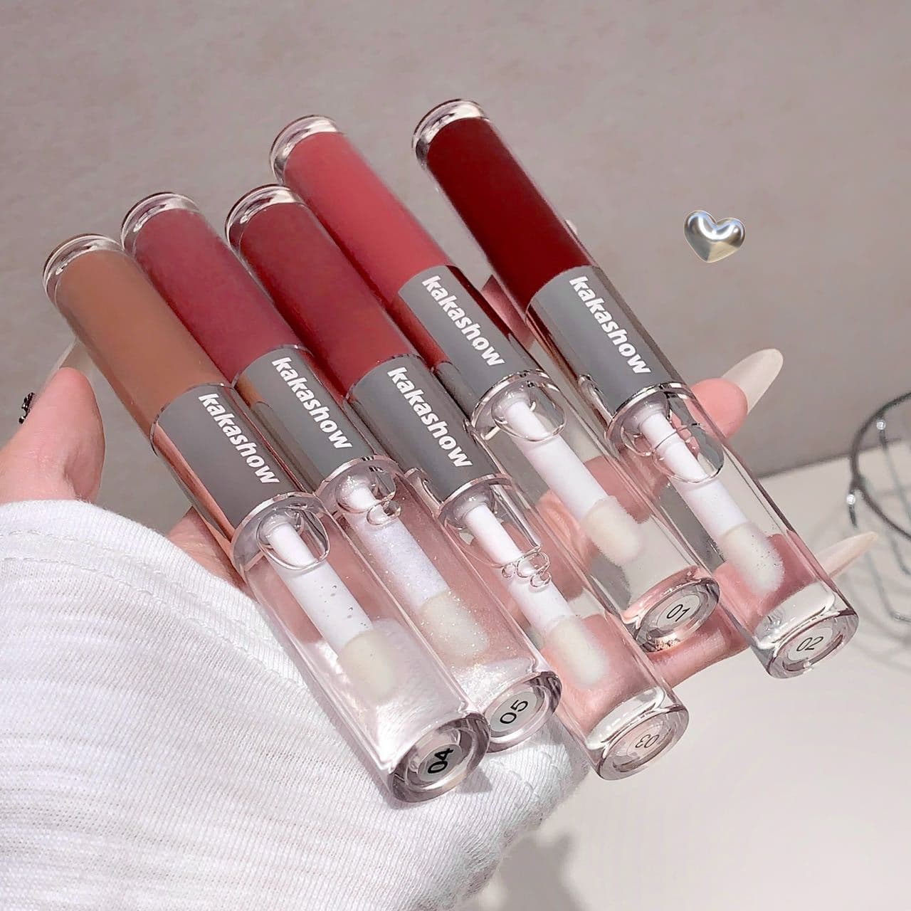 Korean Dual-Ended Lip Gloss Nude Mirror Water Gloss Lip Glaze Tipsy Light Makeup Natural Look Lipstick