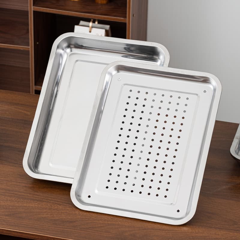 Stainless Steel Tea Tray Double-Layer Drainage Plate Rectangular Tray Dumpling Tray Commercial Oil Drip Tray Oil Filter Tray