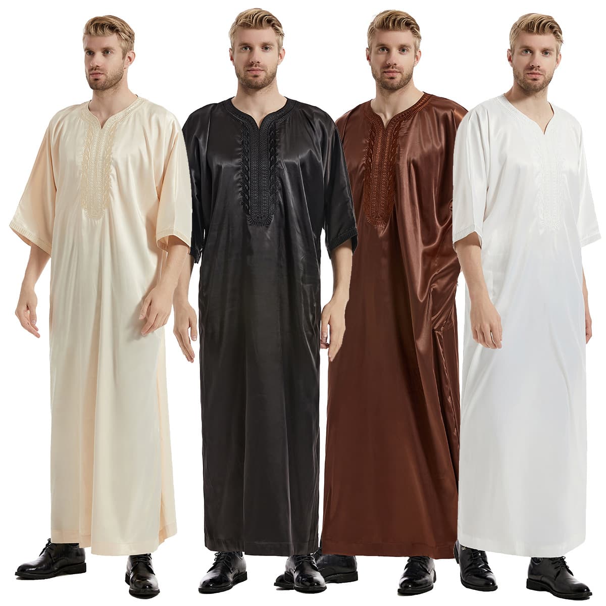 Factory Stock Middle East Men's Satin Mid-Sleeve Embroidered Robe, TH827, AliExpress eBay Hot Sale