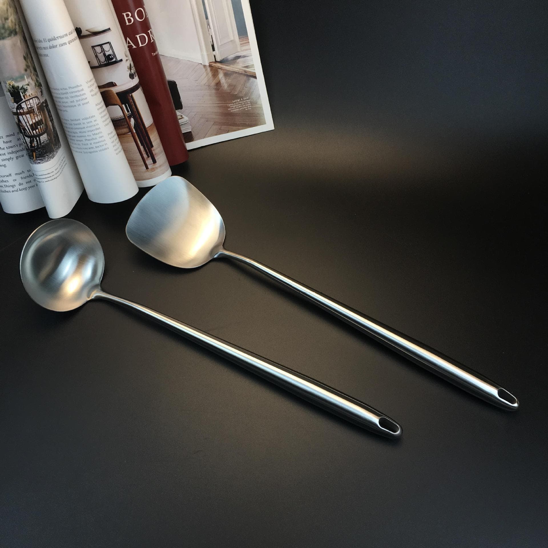304 Stainless Steel Long Handle Spatula, Slotted Spoon, Wok Spatula, Soup Ladle Kitchen Utensils Set