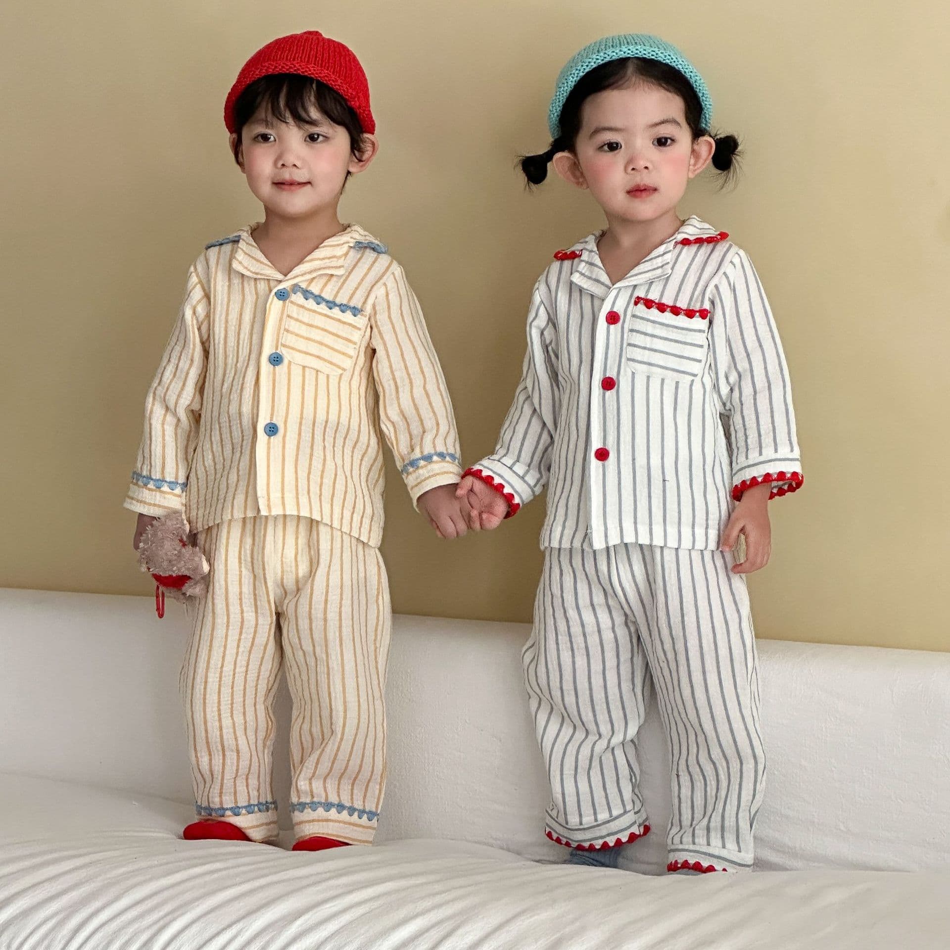 Children's Pajamas Boys Cotton Gauze 2026 New Spring Autumn Long Sleeve Set Baby Homewear for Boys and Girls